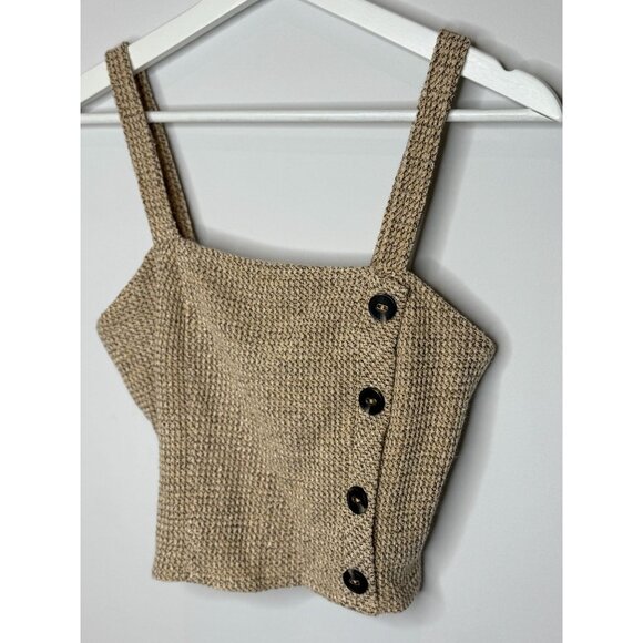 Lucy Paris Top Womens Crop Tank Textured Knit Size S Tan Square Neck Sleeveless - Picture 4 of 13